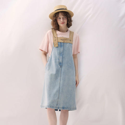 谜底牛仔连衣裙无袖2026春季新品拼色浅蓝洗水背带裙女261ML0052 商品图0