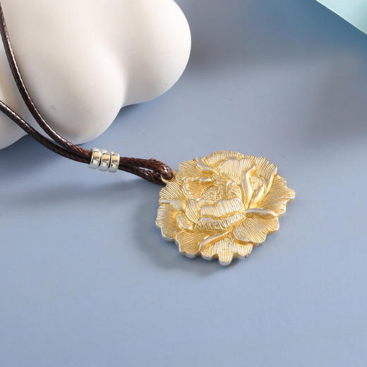 【宏艺珠宝】鎏金牡丹·足银挂坠 商品图0