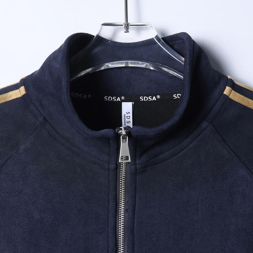 WT234SDSA男士秋冬新款痞帅男装美式潮牌绒面撞色织带拉链立领卫衣外套 商品图2