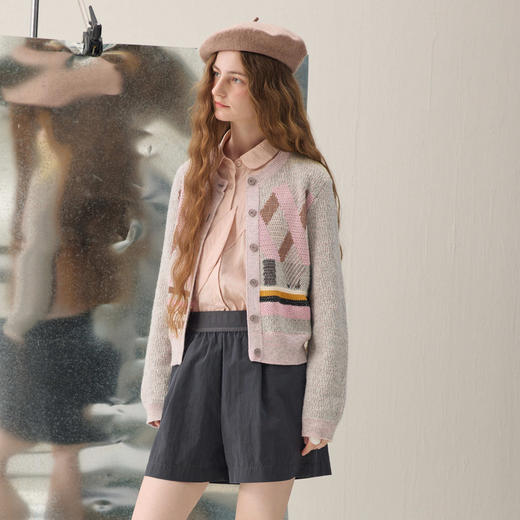 谜底针织开衫长袖2026年春季新品原创提花减龄H型毛衣女261MZ0318 商品图1