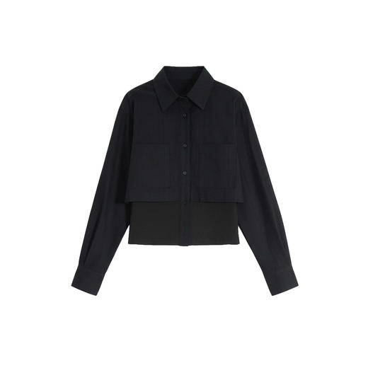 谜底拼接外套长袖2026春新品时尚设计感短款修身衬衫女265MW5034 商品图4