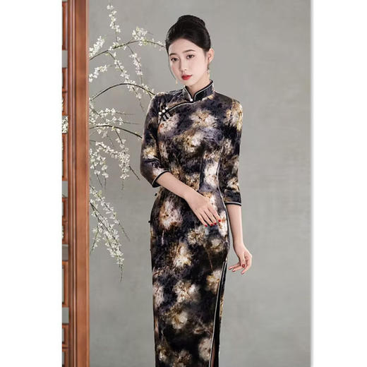 GX复古中国风传统中式长款七分袖旗袍2025秋季新款旗袍 商品图0