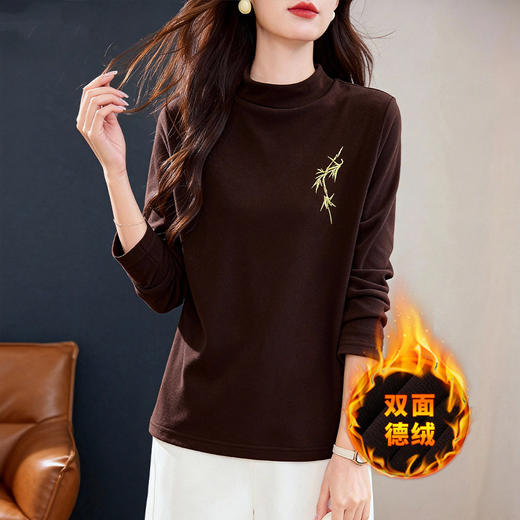 德绒半高领打底衫女保暖内搭冬季新款上衣长袖t恤宽松大码胖mm 商品图3