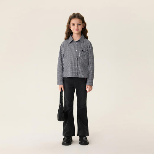 马克珍妮文艺格子女童纯棉蝴蝶结衬衫2026年春装新款560170 商品图3