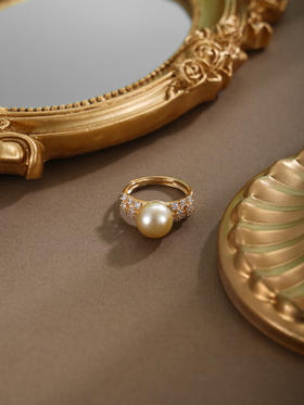 子佩集【缪斯之礼】银S925珍珠戒指【HJYJZ010】9mm珠镀金双排钻2512