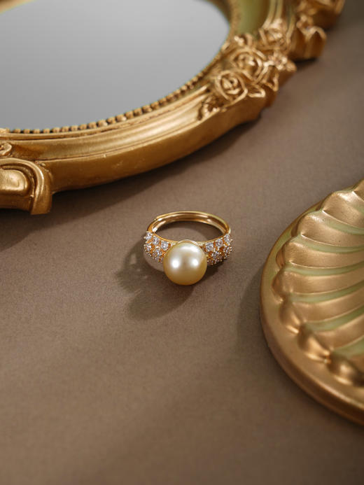 子佩集【缪斯之礼】银S925珍珠戒指【HJYJZ010】9mm珠镀金双排钻2512 商品图0