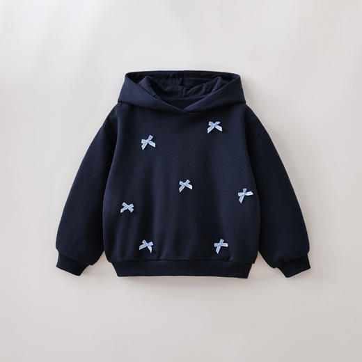 马克珍妮甜美蝴蝶结女童软糯连帽卫衣 儿童套头衫春装新款560179 商品图3