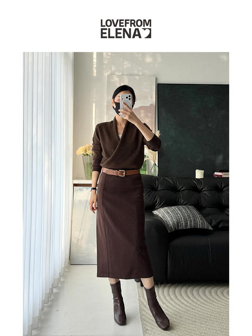 山羊绒桑蚕丝混纺 百搭长款一步裙 商品图3