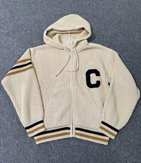 中性款字母连帽针织毛衣开衫zh008