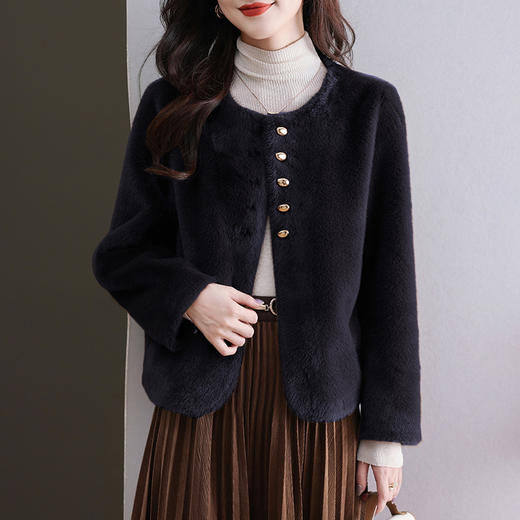 丁摩 仿水貂毛绒皮草大衣短款圆领毛绒绒外套9050 商品图3