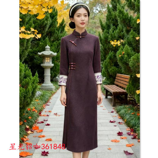 GX现代时尚新中式年轻款长袖旗袍2025冬季新款加厚日常可穿修身旗袍 商品图3