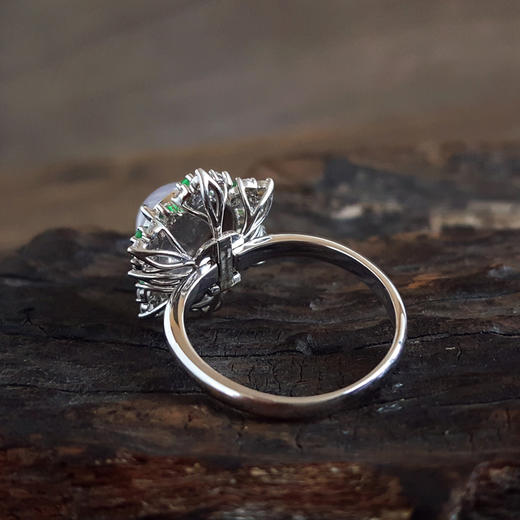 【天然正品】A货翡翠AU750收藏级白金镶钻镶天然细腻浅紫冰种蛋面翡翠吊坠戒指两用款 19.9*16.7*12.1MM（皆取最大值）19号（戒圈可改）201225XY01 商品图3