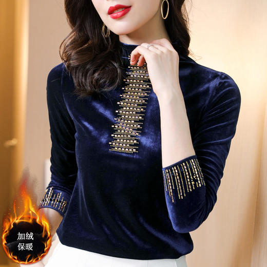 雀说半高领加绒加厚打底衫女内搭秋冬洋气保暖小衫长袖T恤金丝绒上衣ALW5500 商品图3