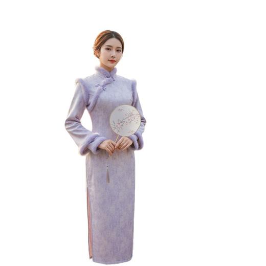 GX清荷绒毛领加绒加厚长袖旗袍2025冬季新款时尚改良年轻少女款旗袍 商品图4