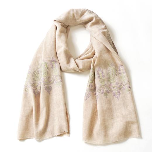 70cm宽 米白色 半绣 克什米尔pashmina羊绒围巾 商品图0