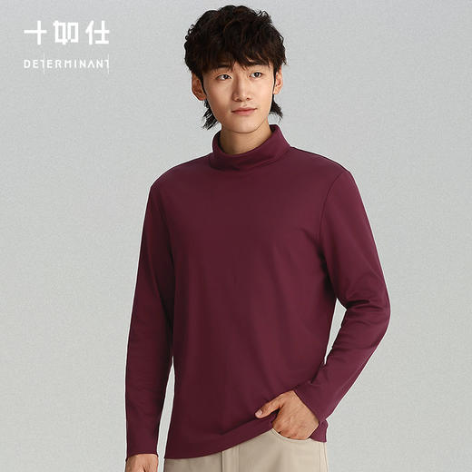 十如仕男女亲子家庭新年衣服酒红色半高领高领长袖T恤100%纯棉T04-02 商品图4