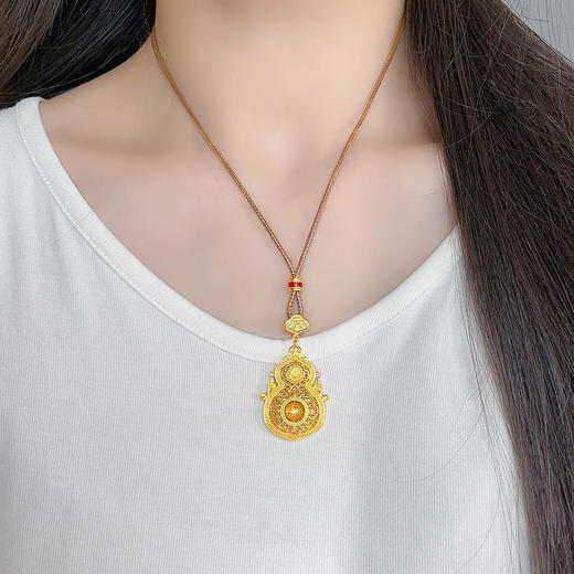 【限时克减150元】足金999.9 #非凡福佑  古法空心镂空花丝珐琅挂绳吊坠人生四美葫芦可转动招财葫芦吊坠（含配件）(AEWGFDZ00098-3),(预售产品下单后不退款不退货不换货不补差价) 商品图2