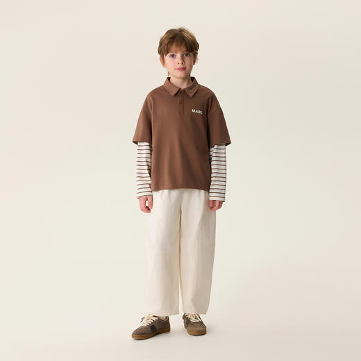 马克珍妮复古条纹男童假两件POLOT恤2026年春装新款560055 商品图1