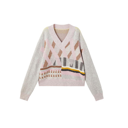 谜底V领套头针织衫长袖2026春季新品绵柔保暖透气毛衣女261MZ0317 商品图4