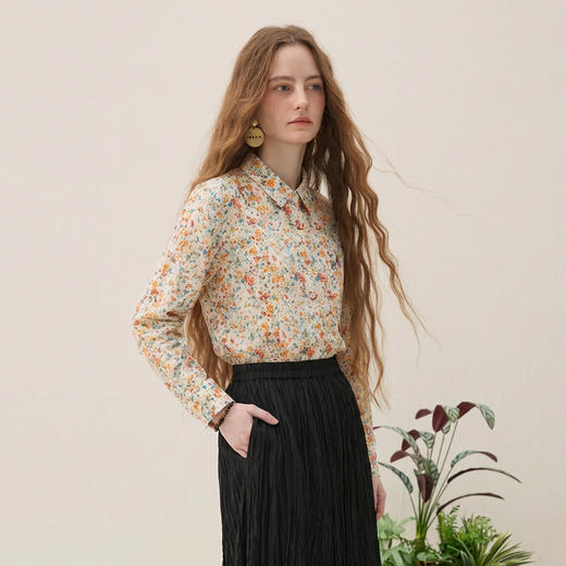 谜底碎花衬衫长袖2026年春季新品复古风纯棉合体衬衣女265MC5019 商品图1