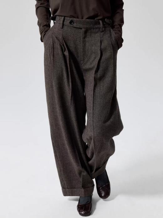 Simple Project/K25268/条纹羊毛锥形西裤 商品图0