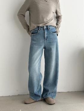 【松弛感舒适度拉满】加绒加厚高腰小阔腿牛仔裤！2025松弛感女款韩系时尚厚绒牛仔裤！