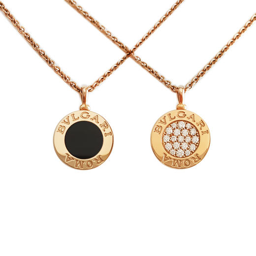 【98新】BVLGARI宝格丽BVLGARI BVLGARI系列35081518K玫瑰金黑玛瑙+满钻双面圆饼项链链长约44cm女士 151225NJS34 商品图0