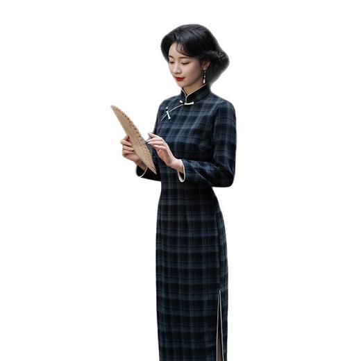 GX复古老上海民国女士格子长袖旗袍2025冬季新款高级感中式宴会旗袍 商品图4