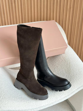 1222-3 渠道货 秦岚同款 GR头层小牛皮 超轻发泡厚底 炒鸡软糯高筒靴  长靴