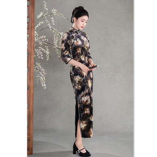 GX复古中国风传统中式长款七分袖旗袍2025秋季新款旗袍 商品图3