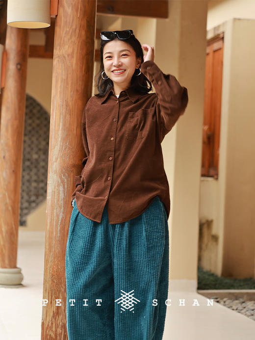 PETIT SCHAN小闪 CLO#1002 At ease 怡然自得 匹马棉灯芯绒休闲长袖衬衫 商品图4