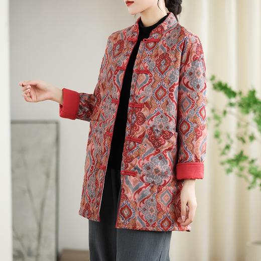 雀说冬装新款棉麻女装复古民族风中长款棉衣中式盘扣宽松大码棉袄ALW9655 商品图2