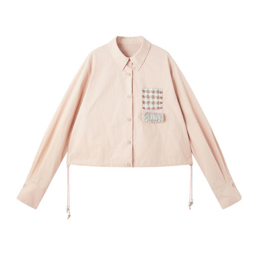 谜底大廓形衬衣长袖2026春季新品短截式趣味百搭衬衫女261MC0072 商品图4