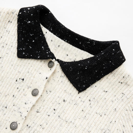 西遇针织开衫秋季新款法式斑点撞色小香风修身翻领毛衣外套P0043444 商品图5