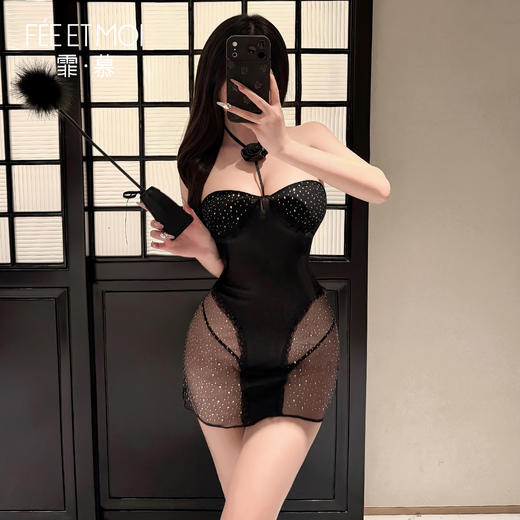 【情趣内衣】霏慕 午夜星芒烫钻透臀连衣裙ZY187 商品图4