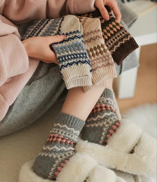 老米优品🎈福利，5双装！《冬日费尔岛提花羊绒袜子》含羊绒9.2% ！礼盒 加厚保暖 ~ 商品图10