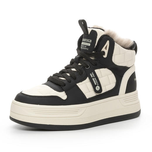 雀说 真皮运动高帮棉鞋加绒保暖休闲厚底板鞋9521 商品图5