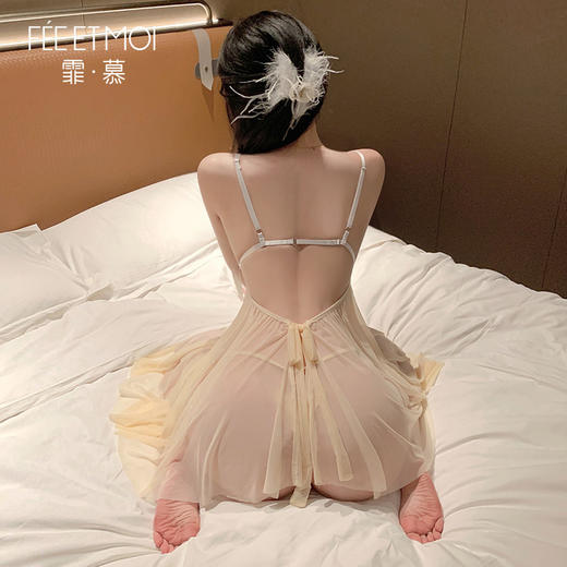 【透沙睡裙】霏慕 午夜胸铃绑带透纱睡裙7817 商品图7