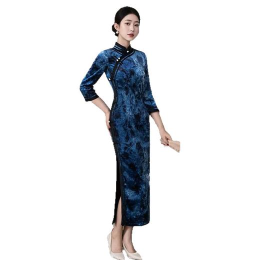 GX宽边植绒复合长款七分袖旗袍2025冬季新款大码宴会旗袍 商品图4