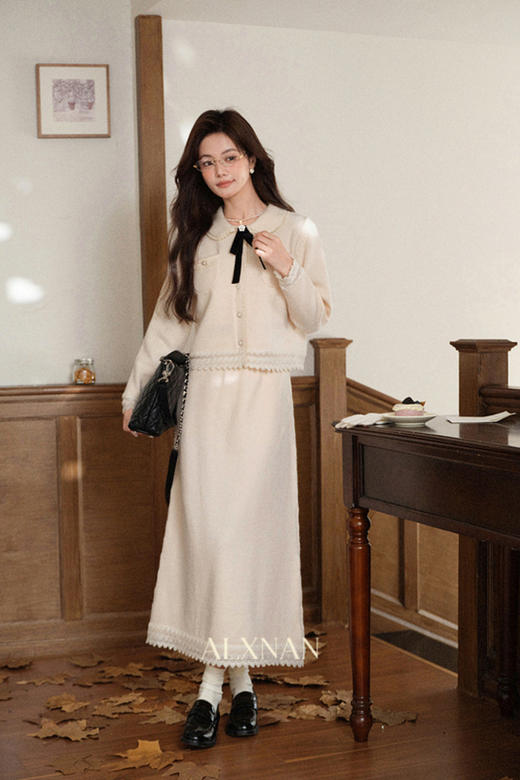 鹿向南「无声浪漫」小香风杏色气质外套高级感毛衣开衫上衣女秋季 商品图5