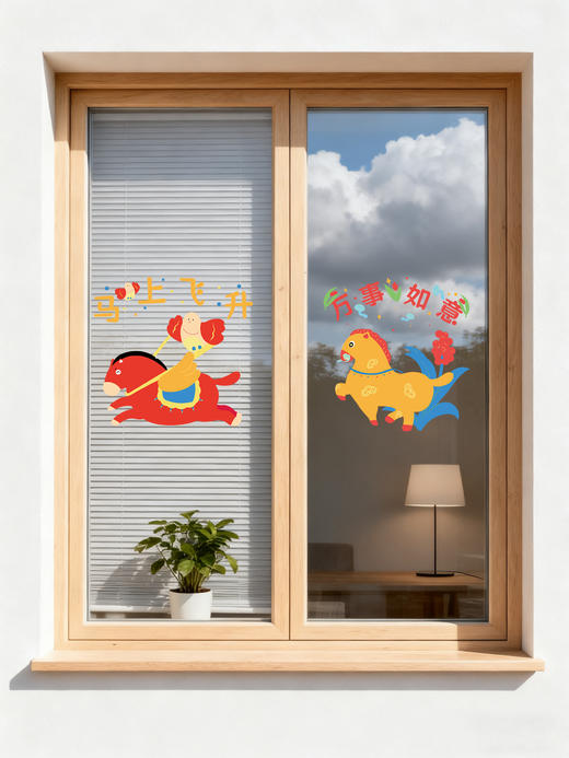 【26首品】古古楽gugu原创五福骏马梅花五骏图静电贴 商品图5