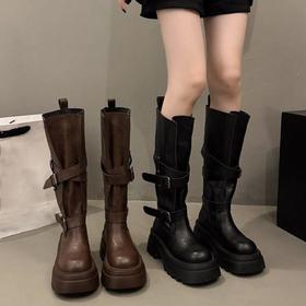 女士气质超火复古百搭皮带扣长筒靴美拉德不过膝靴子女款秋冬新款35-40