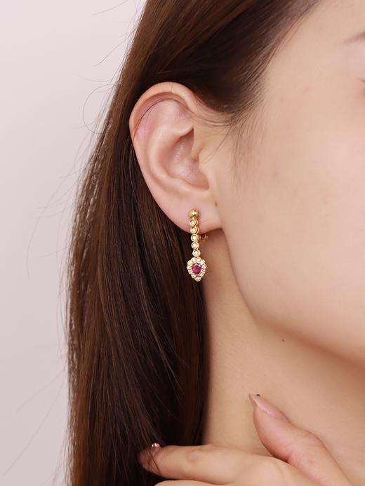 【挚友限定】灵蛇 18k金红宝石钻石耳夹 经典围镶款 耳坠红宝石0.8ct 钻石0.75ct  优雅耳坠款 弹力双夹 4.8g 商品图2