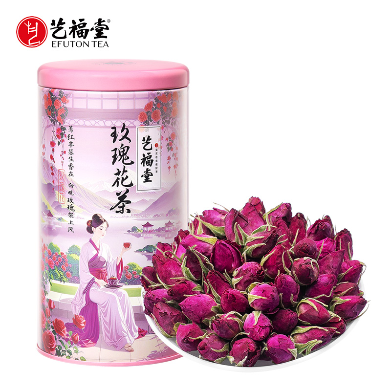 艺福堂玫瑰花茶80g/罐国风重瓣平阴玫瑰