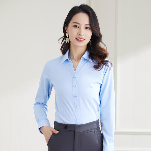 【竹纤维】罗蒙女士衬衫春秋夏季V领显瘦长袖衬衫商务职场通勤衬衣女 商品图9