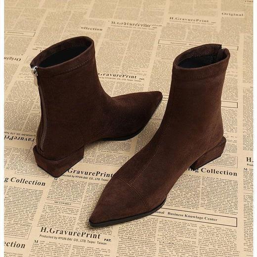 法式后拉链裸靴平底尖头短靴子时尚显瘦弹力瘦瘦靴秋冬新款35-40 商品图3