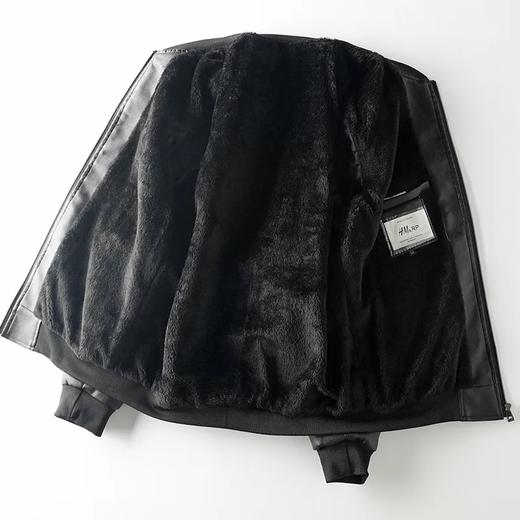 休闲百搭棒球领加绒皮夹克外套男 商品图1