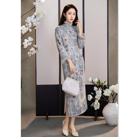 GX复古国风新中式长款麂皮绒加绒旗袍2025冬季新款日常可穿长袖旗袍 商品图0