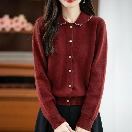 丁摩 纯羊毛POLO领针织开衫女小个子短外套翻领毛衣  PY-5112 商品图0