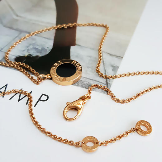 【98新】BVLGARI宝格丽BVLGARI BVLGARI系列35081518K玫瑰金黑玛瑙+满钻双面圆饼项链链长约44cm女士 151225NJS34 商品图5